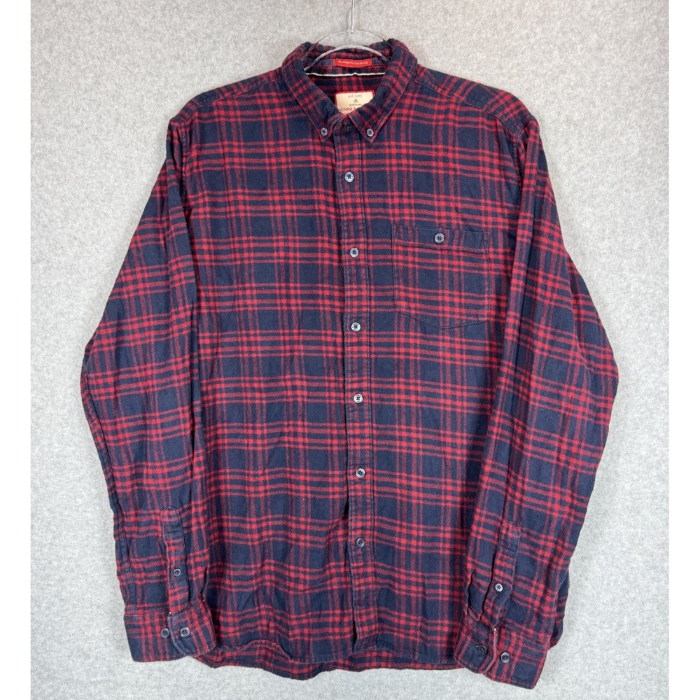 Denim & Flower Shirt Mens Extra Large Navy Red Plaid Slim Fit Button Up‎ Flannel